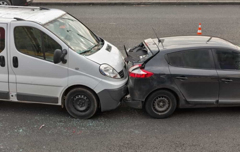 Two cars in a rear-end collision