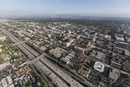 Aerial view of Interstate-210 in Pasadena, near Los Angeles, California